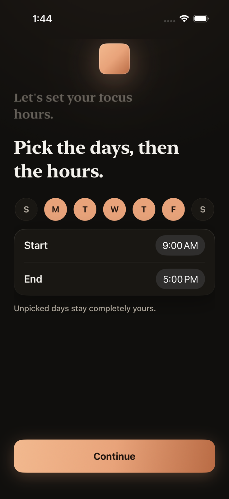 Choosing focus days and hours in Opaque